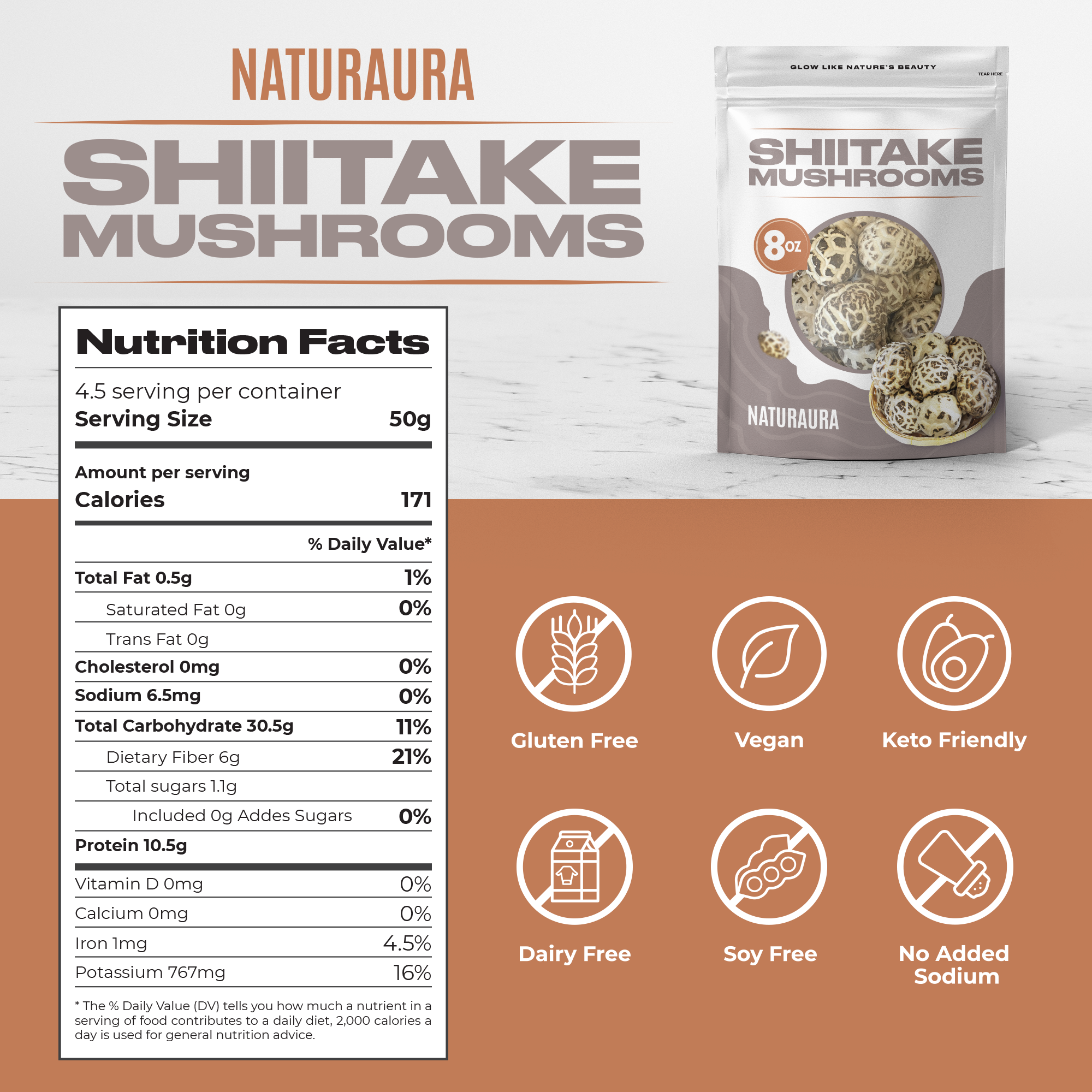 Premium White Flower Shiitake Mushrooms - 1 Pound - Grade AAA
